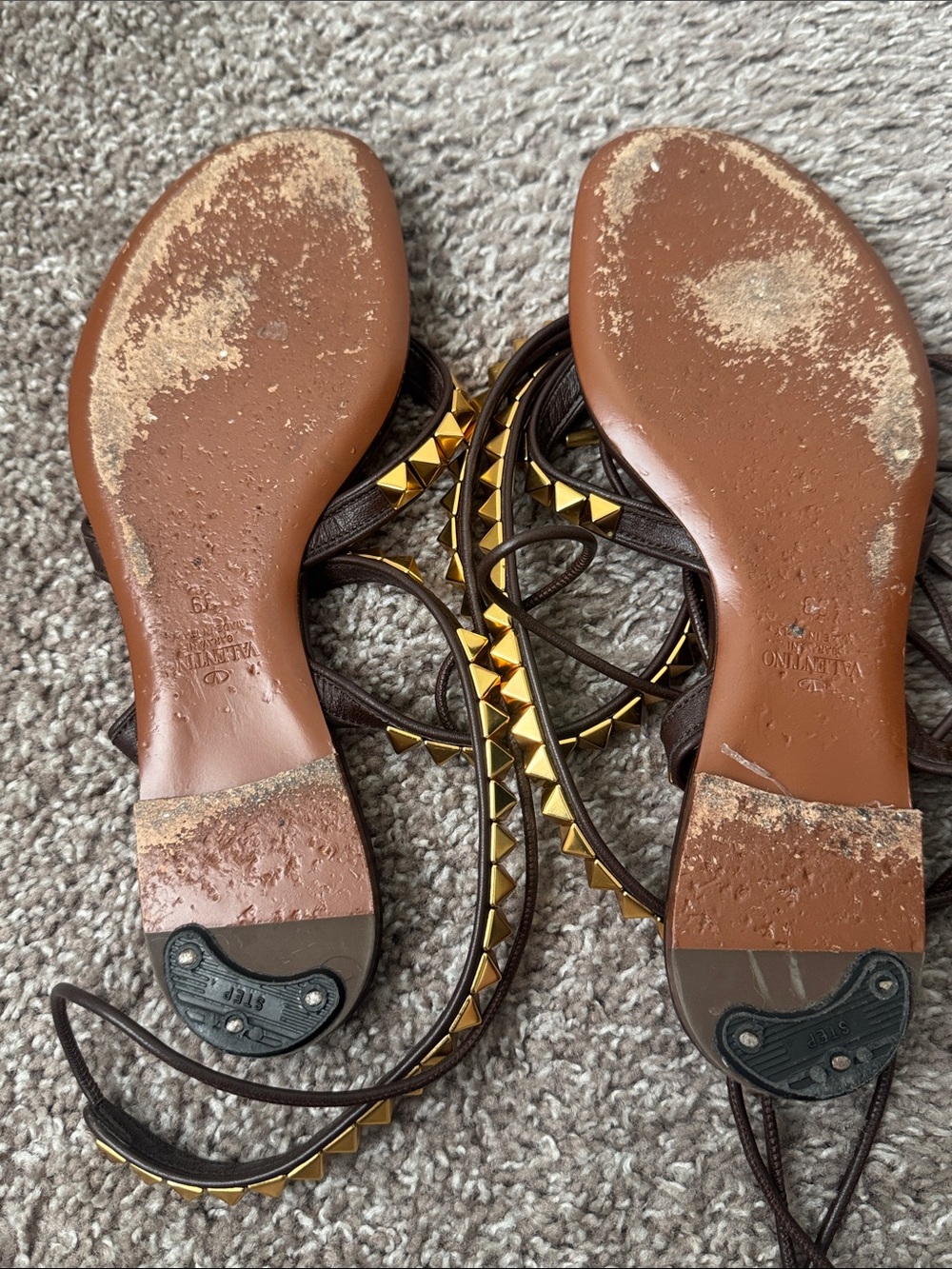 Valentino Garavani Brown Leather Rockstud No Limit Sandals - Picture 6 of 8